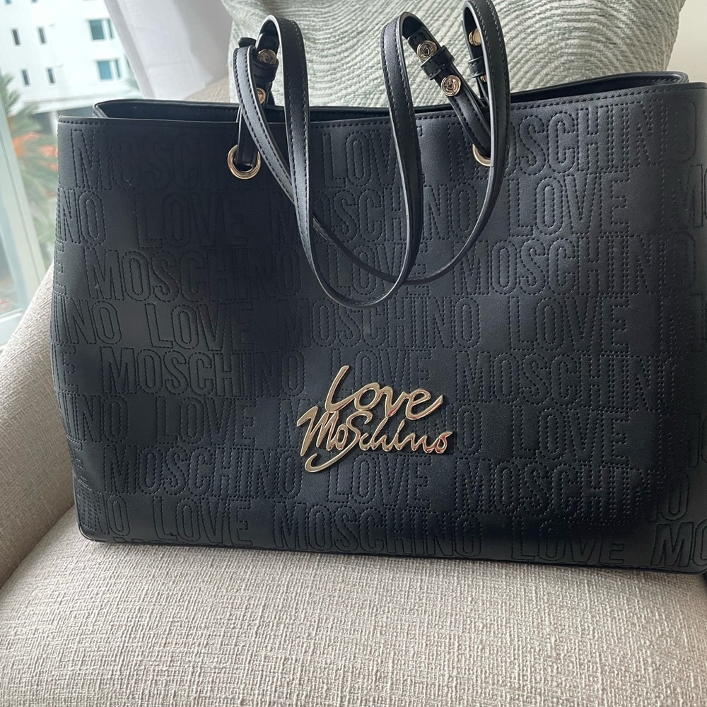 Love Moschino Embossed Black Tote with Gold Accents